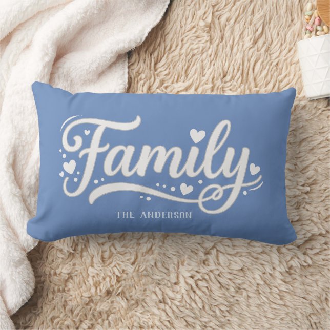 Coussin Rectangle Monogramme de cœur de la famille bleue en script (Couverture)