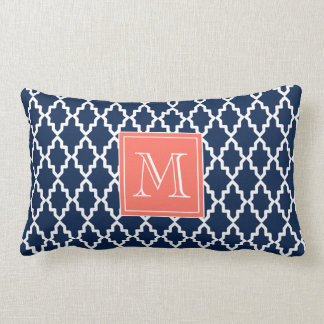 Coussin Rectangle Monogramme de corail marocain de bleu marine