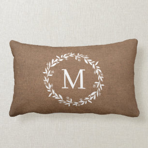 Coussin Rectangle Monogramme de couronne rustique   Ferme moderne