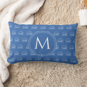 Coussin Rectangle Monogramme de crabes bleus et blancs côtiers