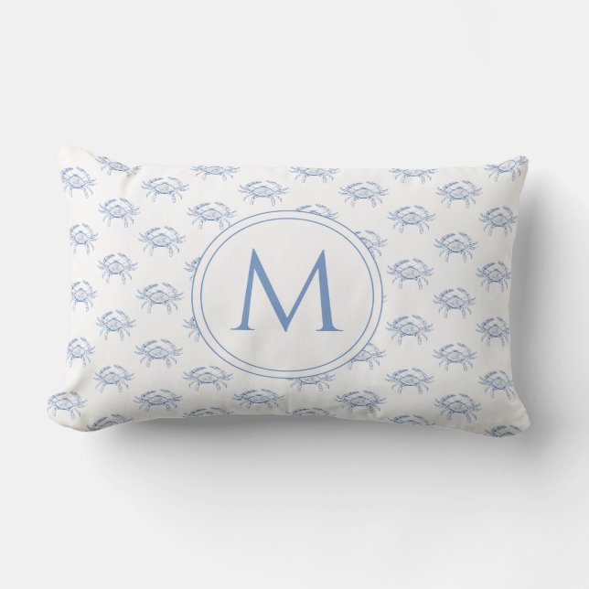 Coussin Rectangle Monogramme de crabes bleus et blancs côtiers (Recto)