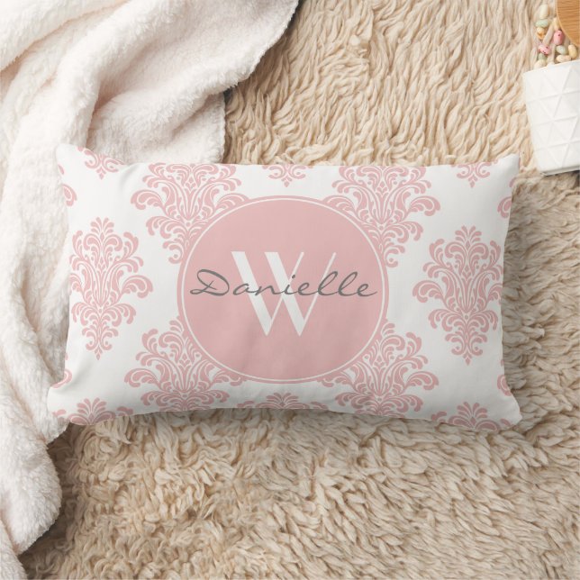 Coussin Rectangle Monogramme de Damas rose Fille (Couverture)