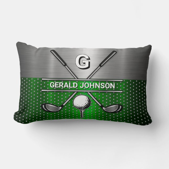 Coussin Rectangle Monogramme de golf Metallic Green et Argent (Recto)