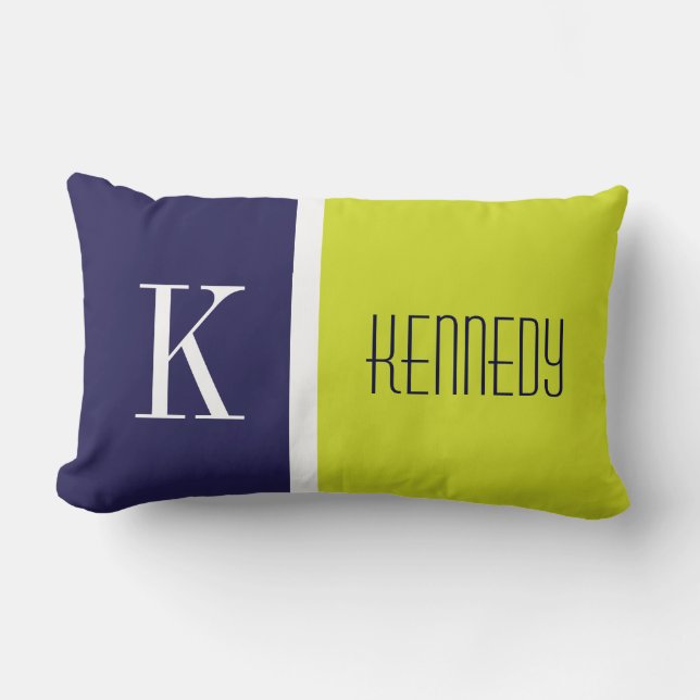 Coussin Rectangle Monogramme de la bande de couleur verte de la chau (Recto)