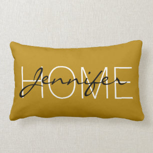 Coussin Rectangle Monogramme de la couleur dorée foncée de la maison