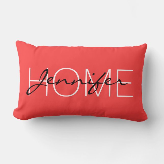 Coussin Rectangle monogramme de la maison couleur rouge corail (Recto)