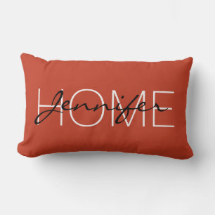 Coussin Rectangle monogramme de la maison de couleur rouge pastel fo