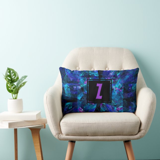 Coussin Rectangle Monogramme de lettre initiale personnalisée Bleus  (Chaise)