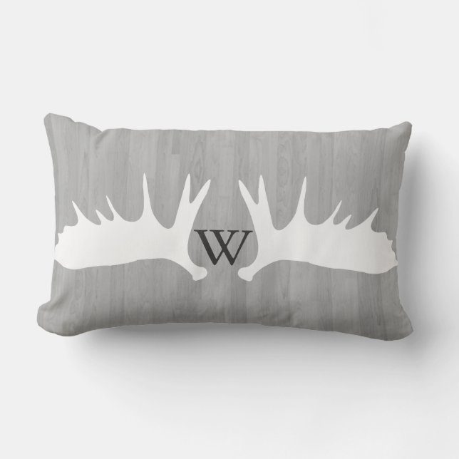 Coussin Rectangle Monogramme de l'orignal blanc de campagne Antlers  (Recto)