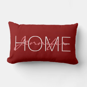 Coussin Rectangle monogramme de maison couleur rouge profonde
