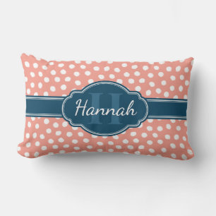 Coussin Rectangle Monogramme de marine Motif rose blanc pointillé