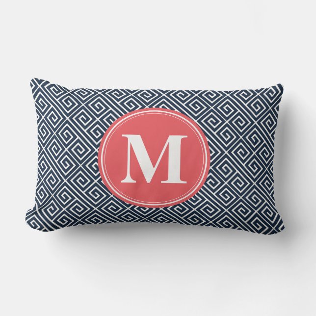Coussin Rectangle Monogramme de pastèque Motif clé bleu de la marine (Recto)