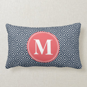Coussin Rectangle Monogramme de pastèque Motif clé bleu de la marine