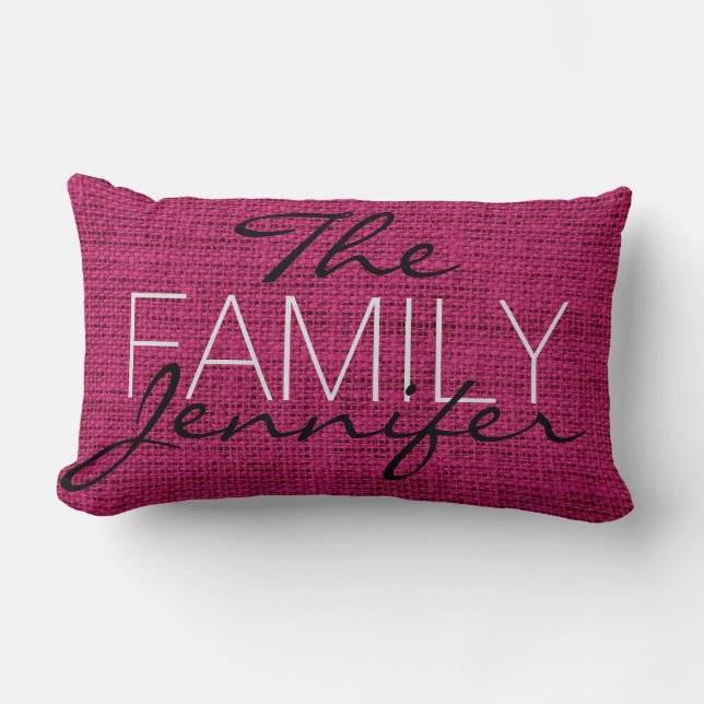 Coussin Rectangle Monogramme de prune française Burlap de lin rustiq (Recto)