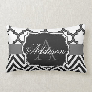 Coussin Rectangle Monogramme de Quatrefoil Chevron
