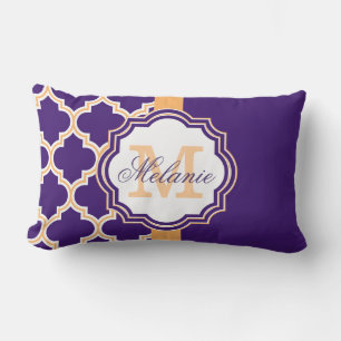 Coussin Rectangle Monogramme de Quatrefoil pourpre