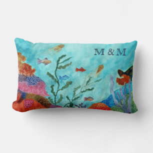 Coussin Rectangle Monogramme de récif de corail sous-marin de la vie