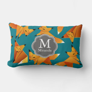 Coussin Rectangle Monogramme de renards de mignons Origami