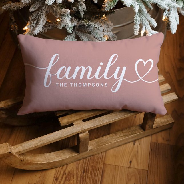 Coussin Rectangle Monogramme de script de cœur de la famille Rose po (Créateur téléchargé)