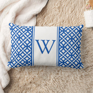 Coussin Rectangle Monogramme de Trellis arabe bleu et blanc