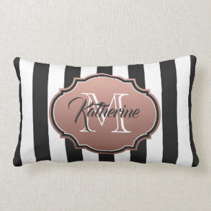Coussin Rectangle Monogramme des bandes noires et blanches