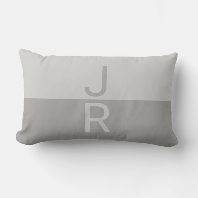 Coussin Rectangle Monogramme d'initiales Modernes Gris Clair & Gris (Recto)