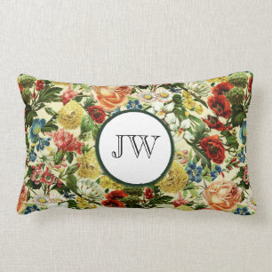 Coussin Rectangle monogramme du jardin botanique d'été Fleur sauvage