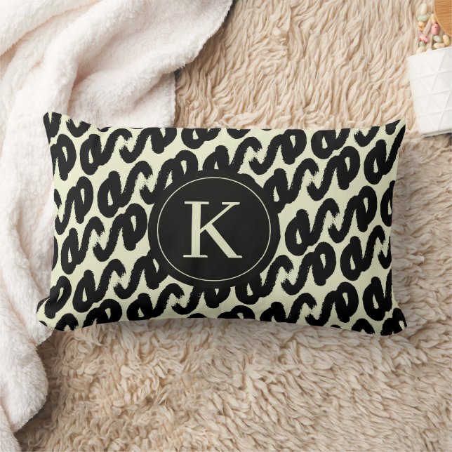 Coussin Rectangle Monogramme élégant à motif abstrait noir et blanc (Couverture)