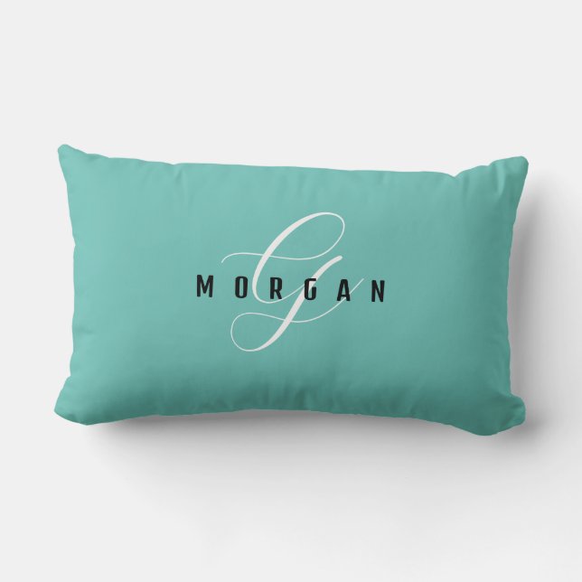 Coussin Rectangle Monogramme élégant en écriture blanche & nom en no (Verso)