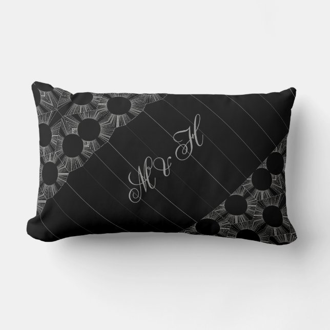 Coussin Rectangle Monogramme Élégant, moderne géométrique Noir, Blan (Recto)