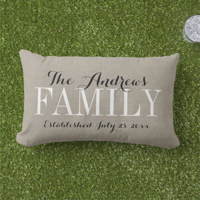 Coussin Rectangle Monogramme et date de mariage de la famille Beige  (Herbe)