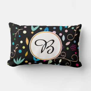 Coussin Rectangle monogramme et feuille
