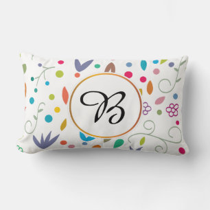 Coussin Rectangle monogramme et feuille