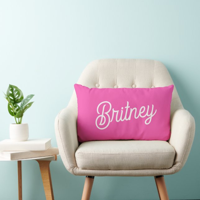 Coussin Rectangle Monogramme et nom personnalisés Hot Pink moderne (Chaise)