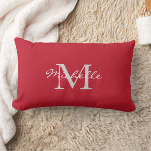 Coussin Rectangle Monogramme et nom personnel rustique moderne rouge