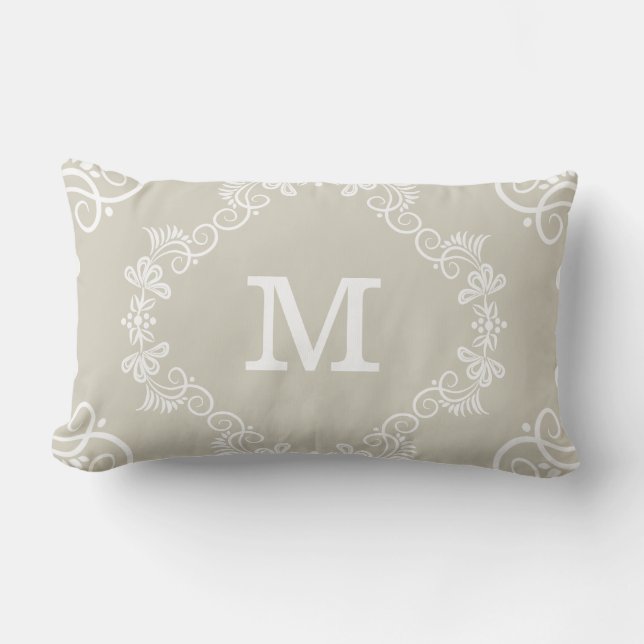 Coussin Rectangle Monogramme fait sur commande blanc beige décoratif (Recto)