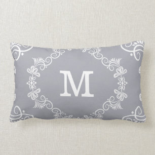 Coussin Rectangle Monogramme fait sur commande de blanc gris