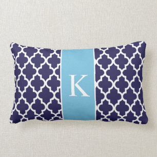 Coussin Rectangle Monogramme fait sur commande marocain bleu d'Aqua