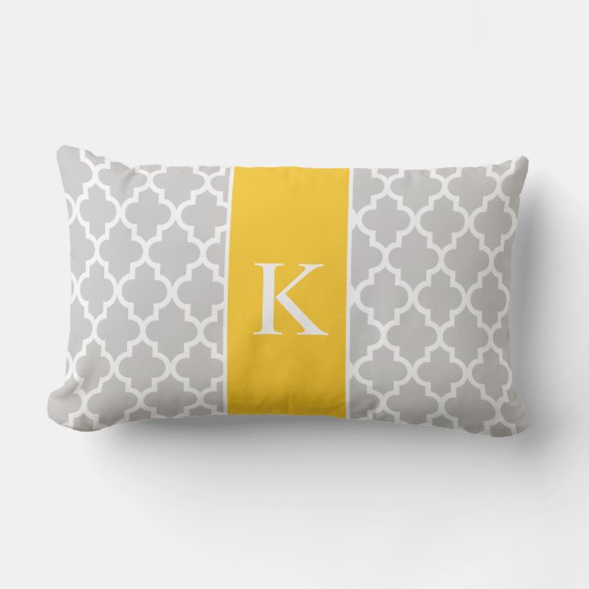 Coussin Rectangle Monogramme fait sur commande marocain jaune gris (Recto)