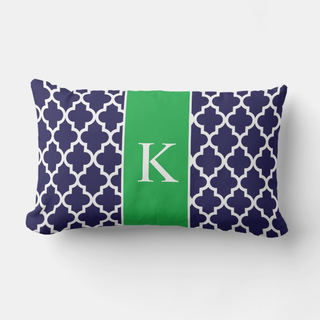 Coussin Rectangle Monogramme fait sur commande marocain vert de bleu (Recto)