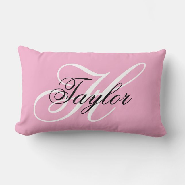 Coussin Rectangle Monogramme fantaisie noir et blanc Rose (Recto)