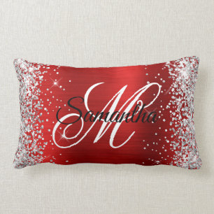 Coussin Rectangle Monogramme fantaisie pailleté argenté brillant