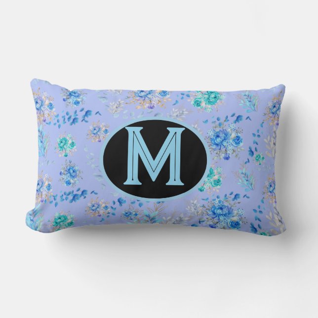 Coussin Rectangle Monogramme floral bleu vintage (Recto)