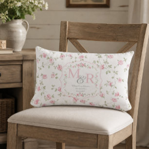 Coussin Rectangle Monogramme Floral Romantique Cottagecore Vintage