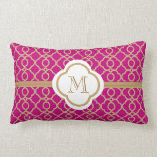 Coussin Rectangle Monogramme Fuchsia and Gold Moroccan