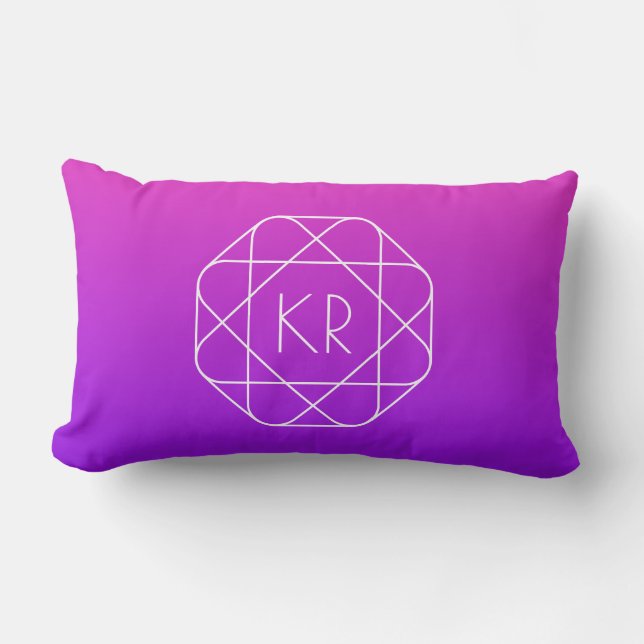 Coussin Rectangle Monogramme géométrique cool | Magenta Violet Pourp (Recto)