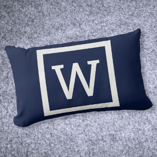 Coussin Rectangle Monogramme graphique de Preppy moderne Navy Blue