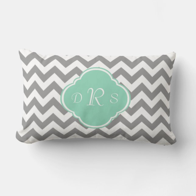 Coussin Rectangle Monogramme gris et blanc de coutume de zigzag (Recto)
