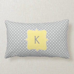 Coussin Rectangle Monogramme gris et jaune de point de polka