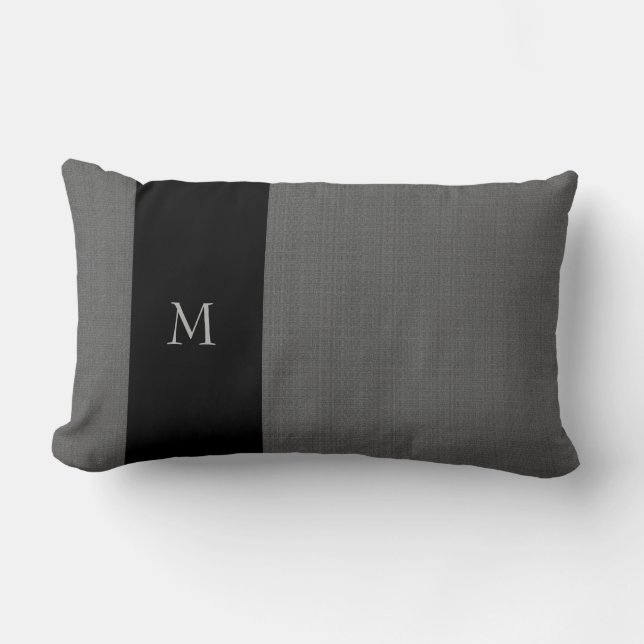 Coussin Rectangle Monogramme gris-foncé moderne de motif de noir de (Recto)